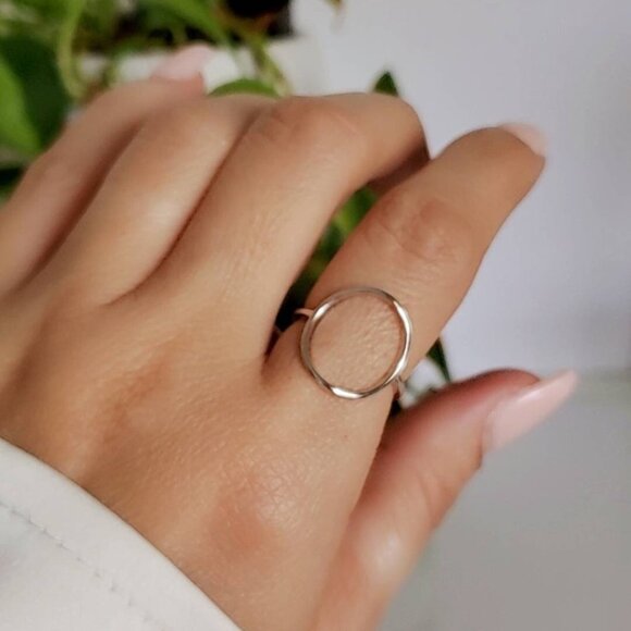Circle Ring, Sterling Silver Halo Women Ring, O Ring, Stack Ring, 925 Stamped, - Picture 1 of 8